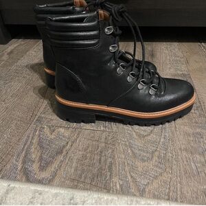 Black Faux Leather Lace-Up Boots